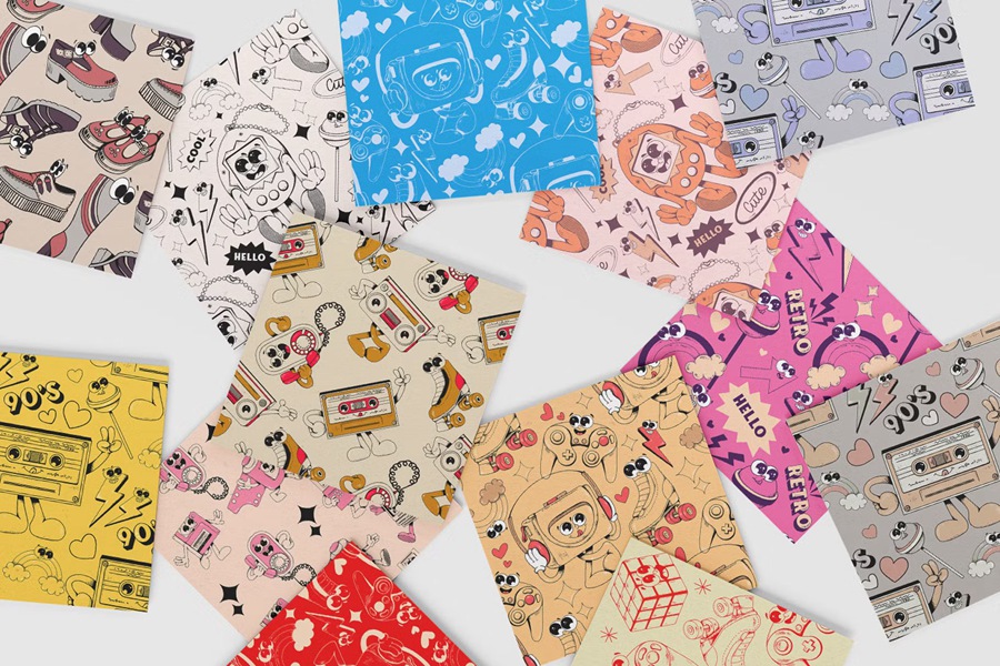 20种手绘复古壁纸社交媒体帐户墙面艺术包装纸织物无缝图案系列 Patterns Whimsical Collection , 第5张