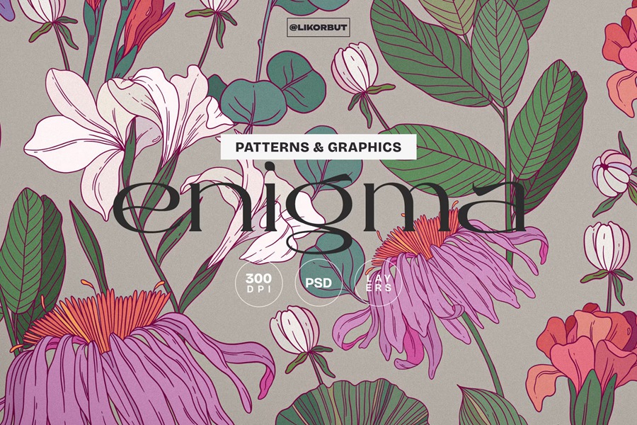 高品质植物花卉图形套装自然图案图形装饰家居纺织品、墙纸、包装、设计时装系列 Enigma. Floral Pattern and Graphics , 第1张