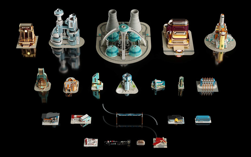 复古科幻未来感1950年代怀旧赛博城市都市建筑3D模型设计套装带贴图Kitbash3D-AtomPunk , 第2张