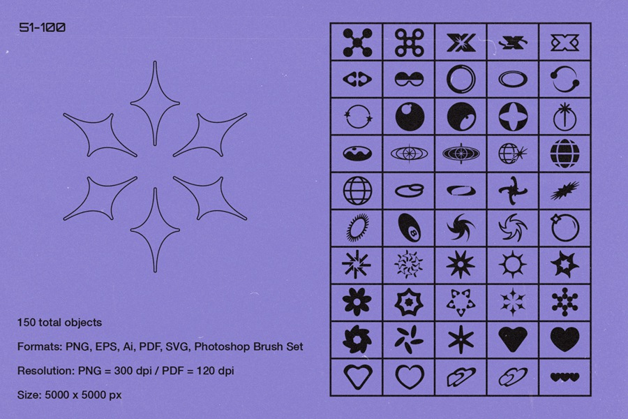 150款复古未来主义90年代千禧星芒爱心抽象艺术几何AI矢量logo徽标icon图标图形设计套装Y2000 Graphics Pack , 第3张