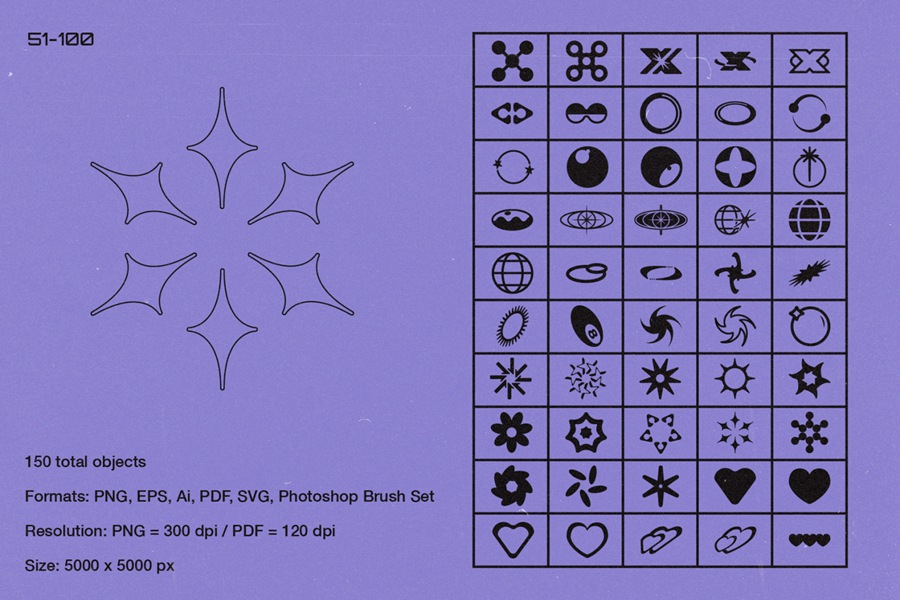 150款复古未来主义90年代千禧星芒爱心抽象艺术几何AI矢量logo徽标icon图标图形设计套装Y2000 Graphics Pack 图标素材 第3张