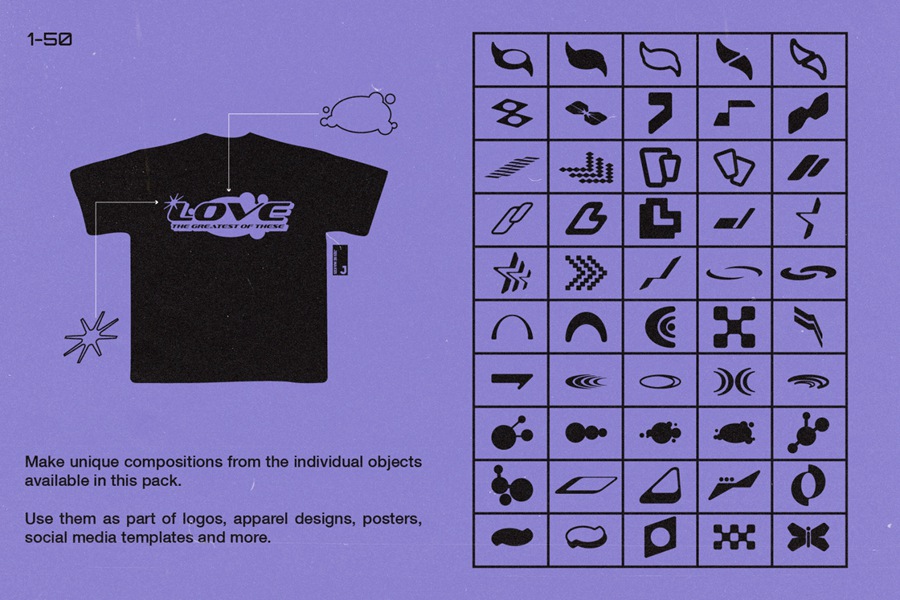 150款复古未来主义90年代千禧星芒爱心抽象艺术几何AI矢量logo徽标icon图标图形设计套装Y2000 Graphics Pack , 第2张