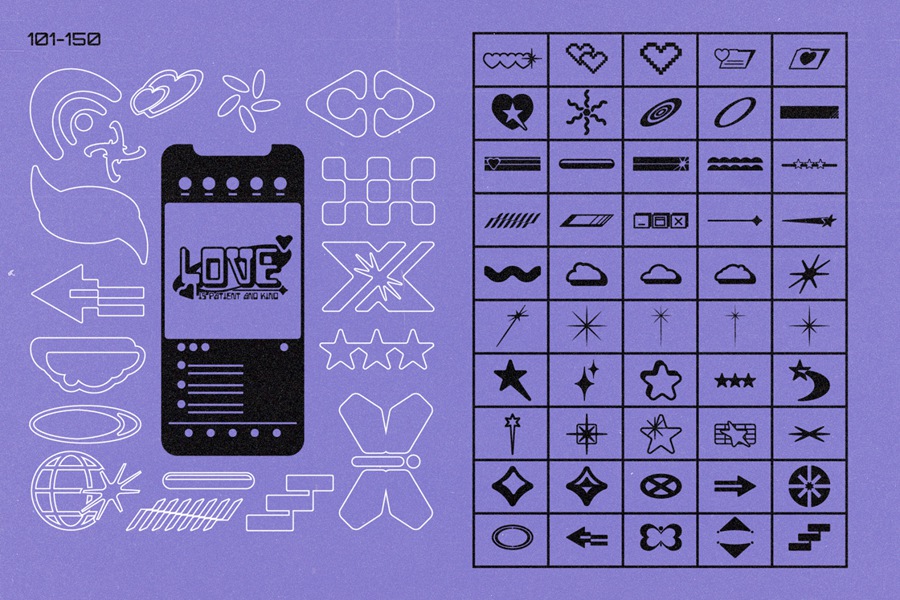 150款复古未来主义90年代千禧星芒爱心抽象艺术几何AI矢量logo徽标icon图标图形设计套装Y2000 Graphics Pack , 第4张