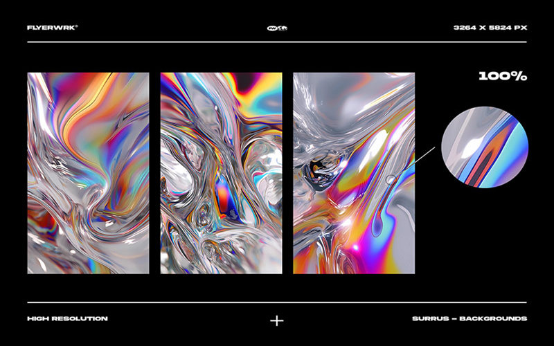 全息炫彩金属镀铬流体液体3D抽象艺术海报背景图片和PNG图形素材 图片素材 第3张