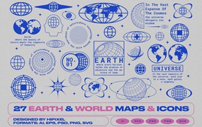 27款地球世界地图icon图标logo徽标AI矢量图形设计套装Earth & World Maps & Icons