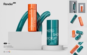 5款极简化妆品护肤品塑料瓶包装瓶设计效果图PSD样机套装Cosmetic Bottle Mockup Set