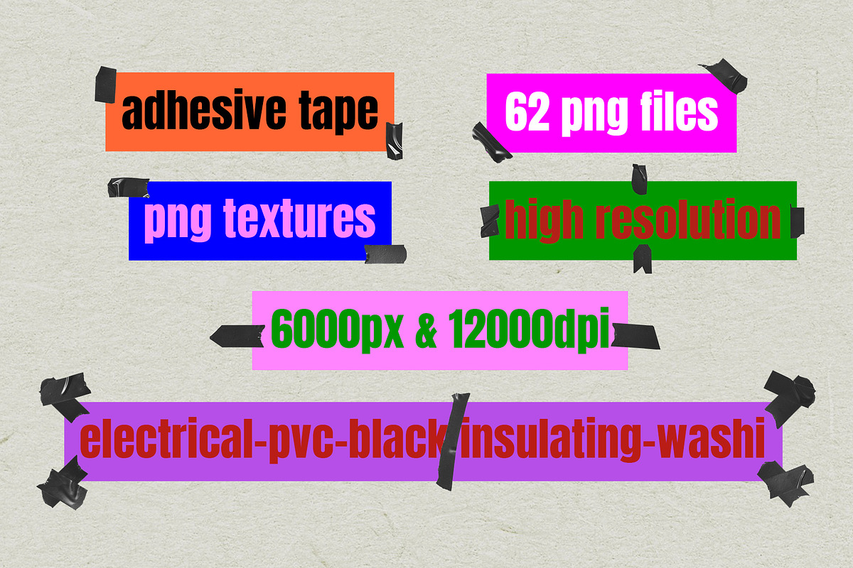 60+复古真实质感电工塑料绝缘胶带胶条遮罩撕裂PNG免扣高清设计肌理纹理元素套装60+ Adhesive Electrical Tape Pieces , 第4张