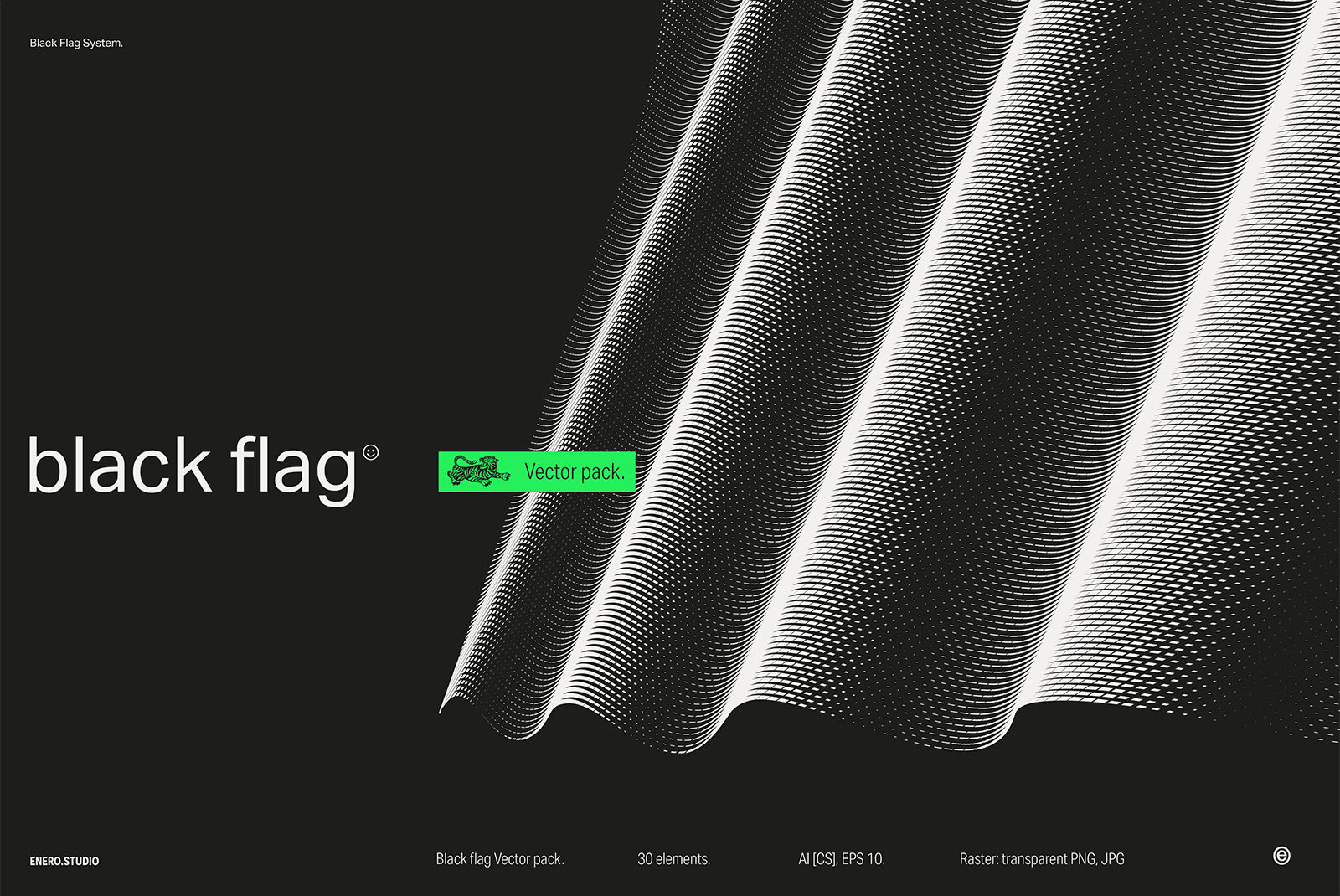 30款3D立体抽象艺术波浪线条网格旗帜AI矢量插画插图图形海报背景设计套装Black Flag Vector Pack , 第1张