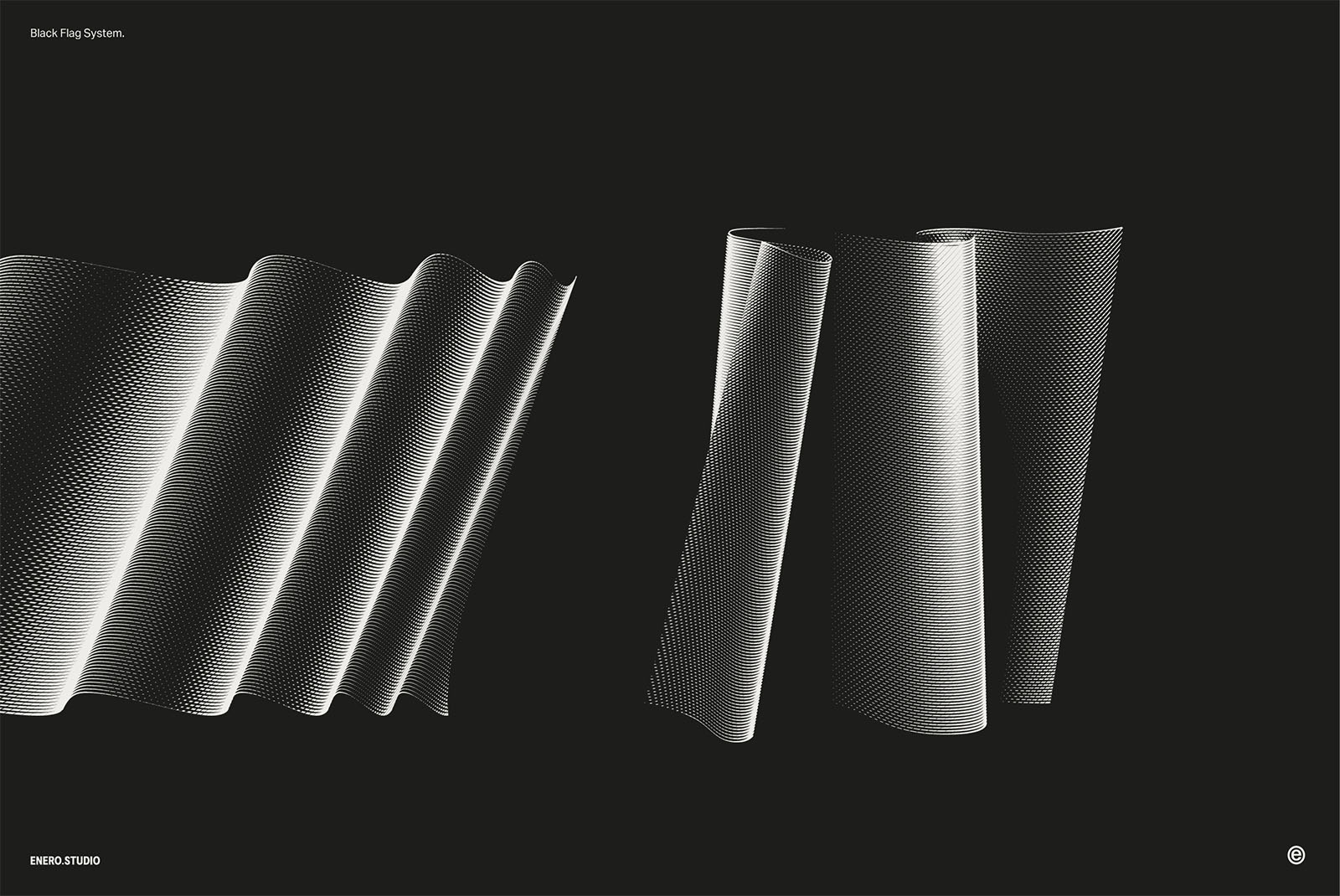 30款3D立体抽象艺术波浪线条网格旗帜AI矢量插画插图图形海报背景设计套装Black Flag Vector Pack , 第17张