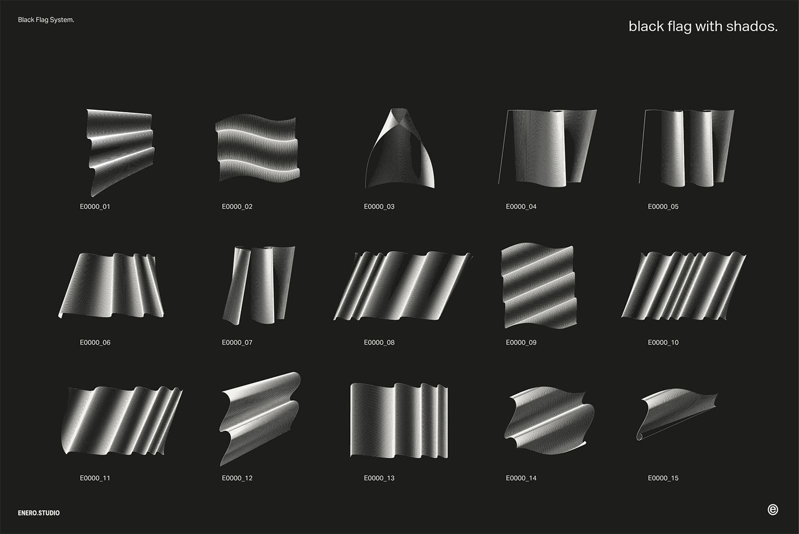30款3D立体抽象艺术波浪线条网格旗帜AI矢量插画插图图形海报背景设计套装Black Flag Vector Pack , 第20张
