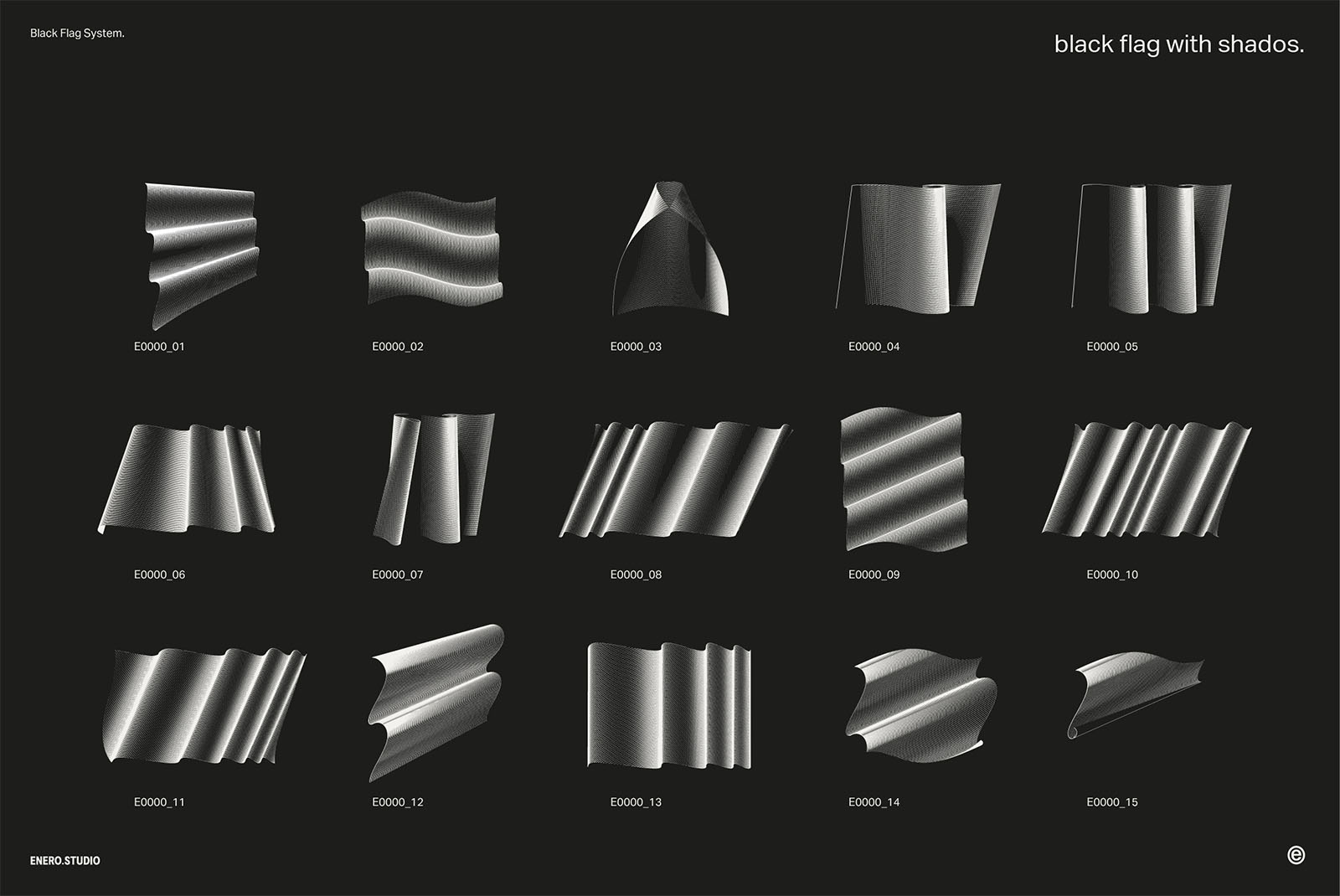 30款3D立体抽象艺术波浪线条网格旗帜AI矢量插画插图图形海报背景设计套装Black Flag Vector Pack 图片素材 第20张