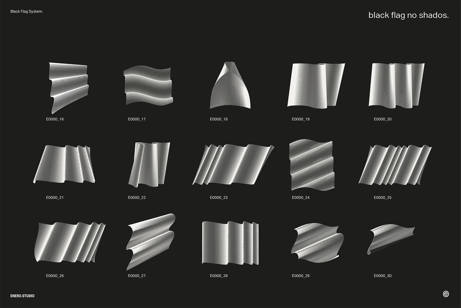 30款3D立体抽象艺术波浪线条网格旗帜AI矢量插画插图图形海报背景设计套装Black Flag Vector Pack , 第21张