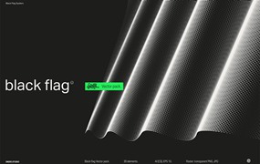 30款3D立体抽象艺术波浪线条网格旗帜AI矢量插画插图图形海报背景设计套装Black Flag Vector Pack