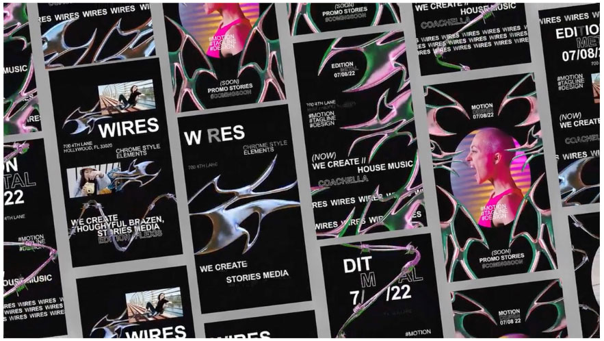AE模板 8组未来科幻赛博朋克3D金属镀铬边框竖版社交媒体推广海报宣传片动画 Chrome Typography Stories , 第1张