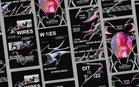AE模板 8组未来科幻赛博朋克3D金属镀铬边框竖版社交媒体推广海报宣传片动画 Chrome Typography Stories