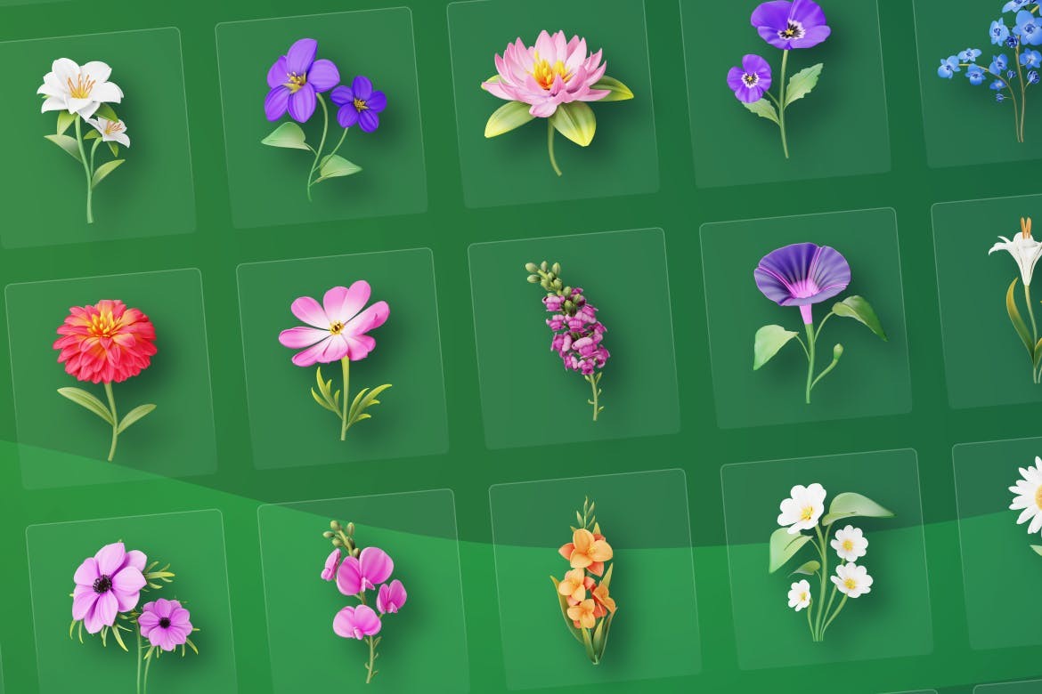 30款高级花卉花朵3D插画插图图标Icons设计BLEND_PNG_FIG_PSD格式素材 图标素材 第2张