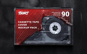 6款复古做旧老式损坏合式录音磁带包装塑料盒设计PS贴图效果图样机模板 Old Compact Tape Cassette Mockup Pack Retro