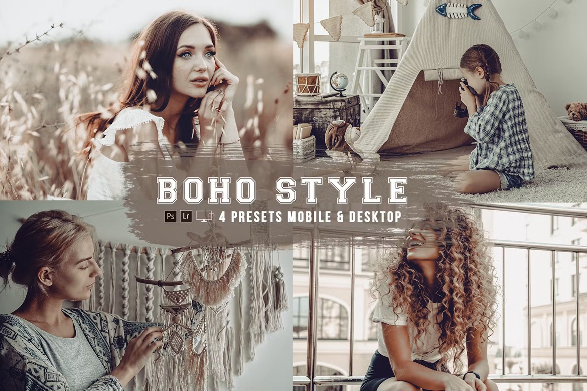 波西米亚复古电影旅拍摄影后期调色Lightroom预设 Boho Style 4 Lightroom Presets für Mobilgeräte und Desktops 插件预设 第1张