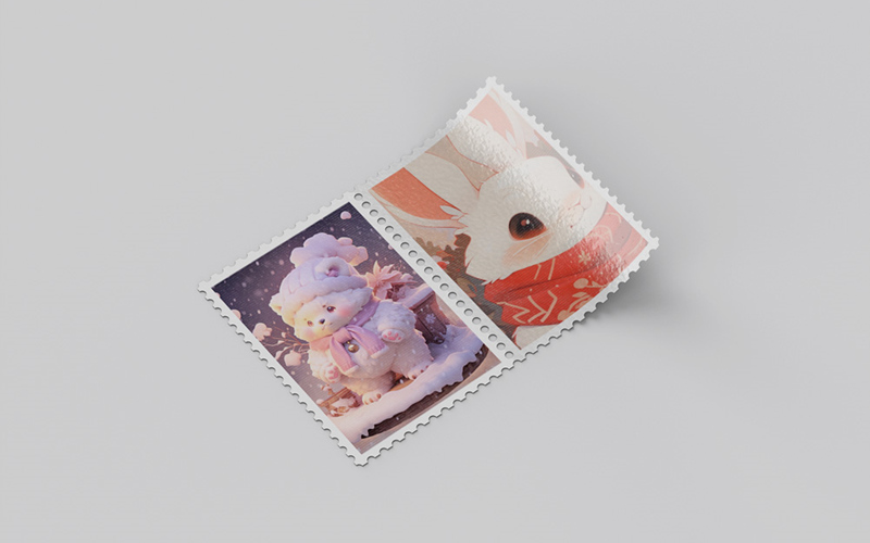 文创旅游纪念邮票可爱印花设计图案展示智能贴图样机PSD素材模板 样机素材 第1张