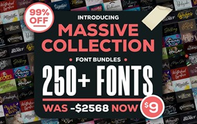 字体-250种海量英文字体集合 包含书法 衬线 无衬线 卡通 手写等字体 Massive-Collection-Fonts-Bundle