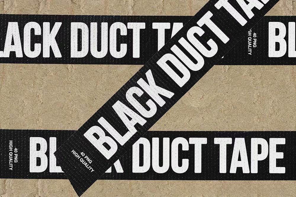 40款复古高精度黑色撕裂胶带胶条打包带PNG免扣元素背景肌理设计套装40 Black Duct Tape Textures , 第1张