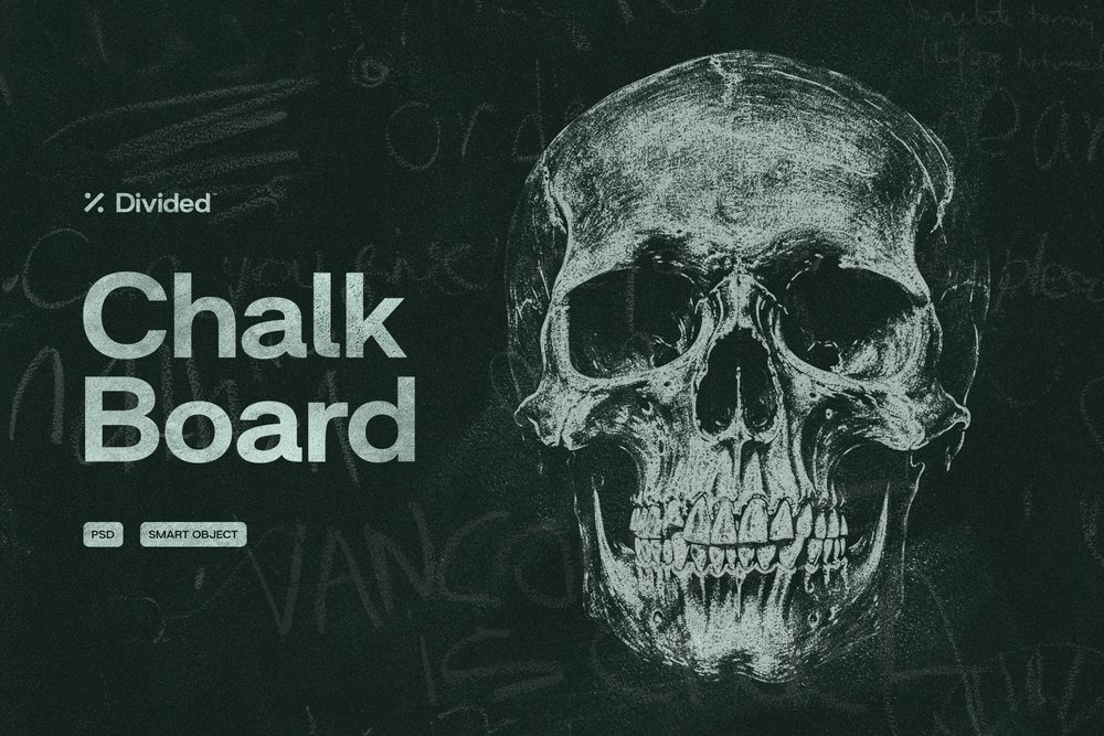 复古颗粒黑白粉笔黑板涂鸦照片转手绘特效PSD样机Chalk Board Effect , 第1张