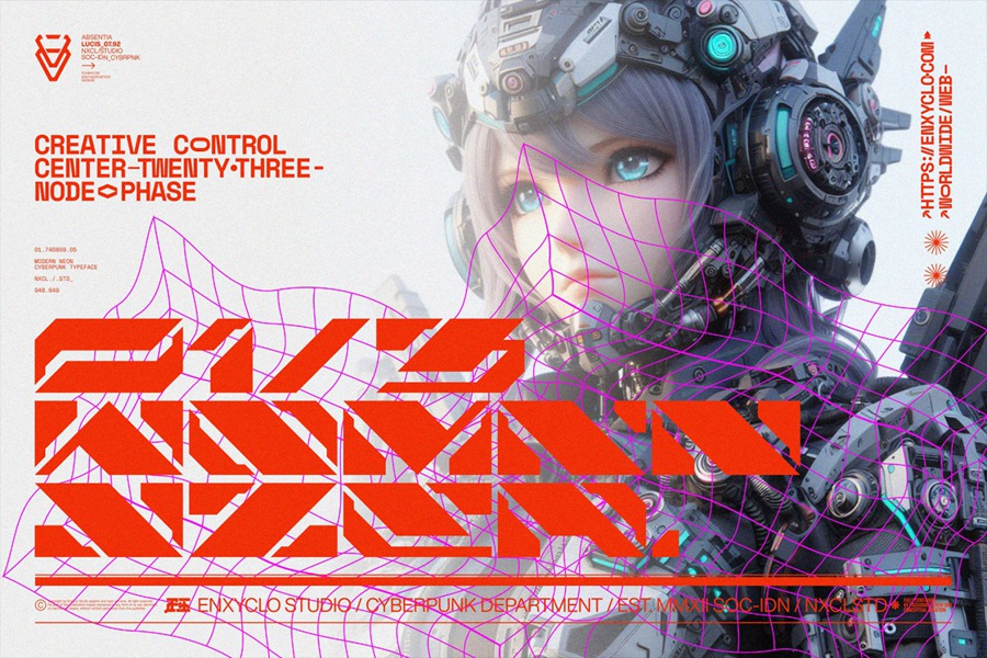 未来科幻封面徽标赛博朋克机甲风海报封面徽标设计装饰英文字体安装包 NCL Raxor - Cyberpunk Font , 第3张