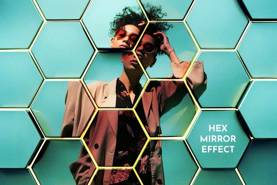 创意马赛克科技蜂窝玻璃效果人像图片修图PS特效滤镜插件样机模板 Hexagonal Photo Effect , 第1张