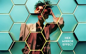 创意马赛克科技蜂窝玻璃效果人像图片修图PS特效滤镜插件样机模板 Hexagonal Photo Effect