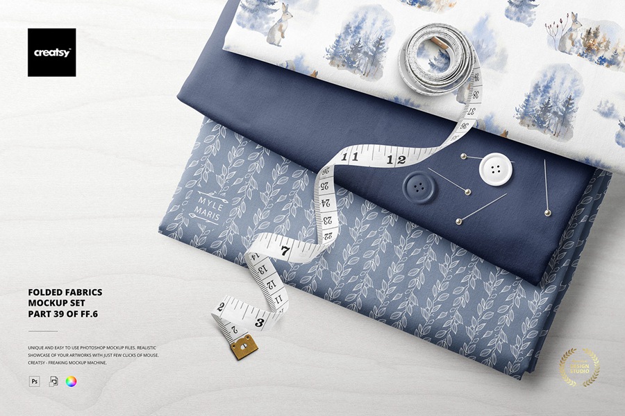 时尚折叠雪纺面料布料织物印花图案设计贴图效果PSD样机模板素材 Folded Fabrics Mockup Set (39FFv.6) , 第1张