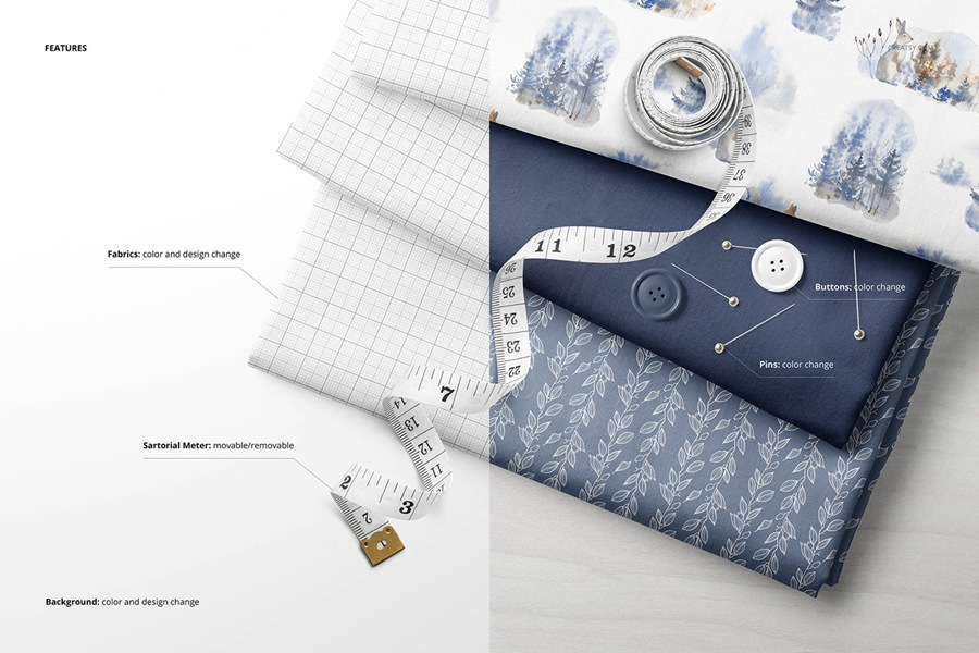 时尚折叠雪纺面料布料织物印花图案设计贴图效果PSD样机模板素材 Folded Fabrics Mockup Set (39FFv.6) , 第4张