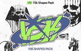 70+复古趣味Y2K半调插画插图印花AI矢量图形设计套装+70 Y2k Shapes Pack