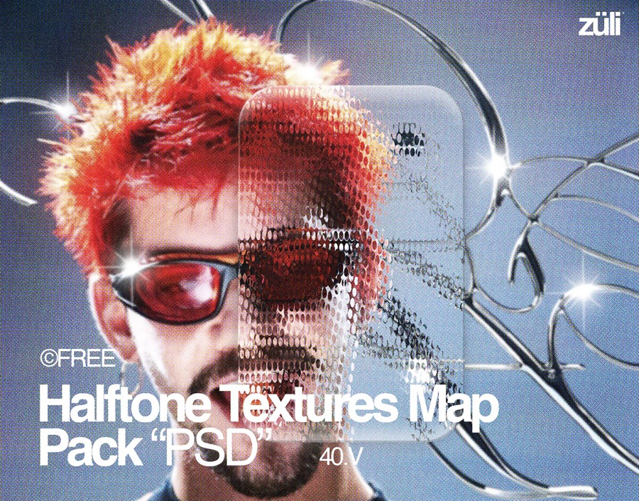 40款半调复古PS玻璃特效肌理纹理叠加法线曲线PSD贴图套装Halftone Textures Map Pack , 第1张