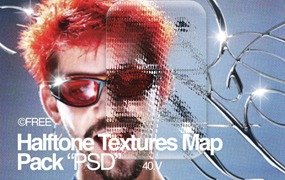 40款半调复古PS玻璃特效肌理纹理叠加法线曲线PSD贴图套装Halftone Textures Map Pack