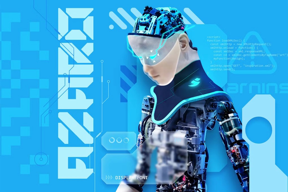 未来科幻主义赛博朋克机器人主题品牌设计英文字体 Azaro - Futuristic Sci-fi Font 设计素材 第1张