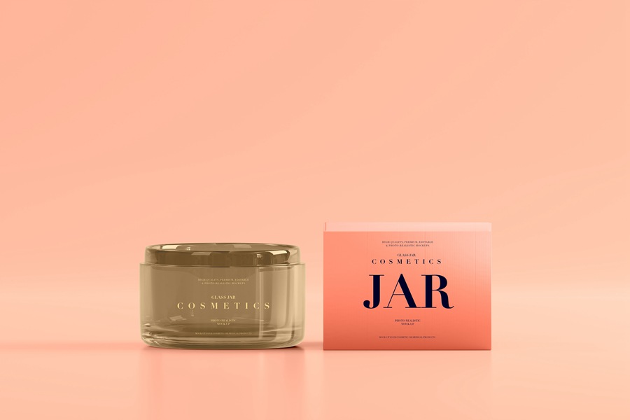 6款时尚化妆护肤品品牌面霜玻璃罐包装纸盒设计PS贴图效果图样机模板 Cosmetic Glass Jar Mockup Set , 第9张