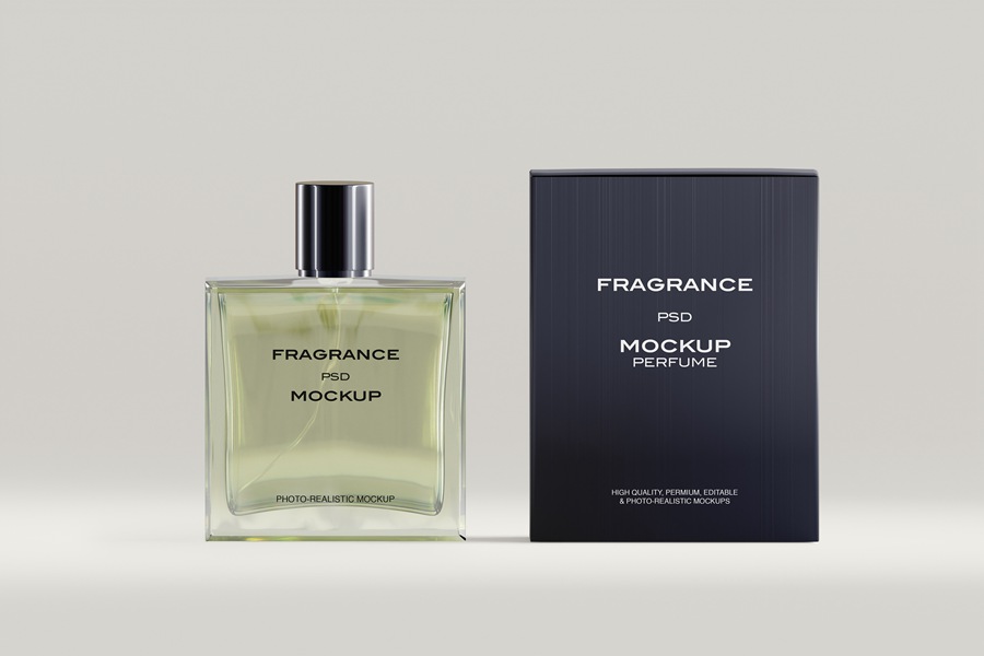 4款极简高档玻璃香水瓶标签包装盒纸盒PSD样机套装Glass Perfume Bottle Mockup , 第5张