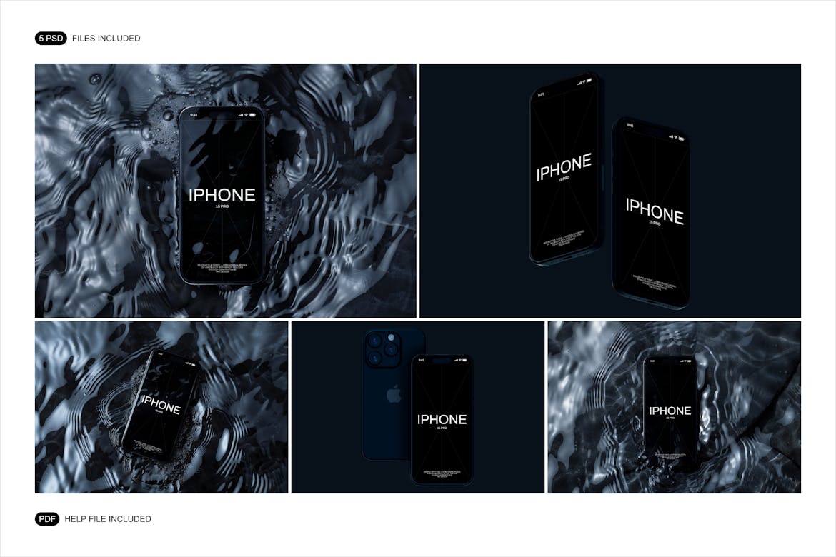 5款极简工业风流水场景IPhone 15 Pro手机UI界面屏幕广告设计展示PSD样机套装iPhone 15 Pro Mockup Set , 第7张