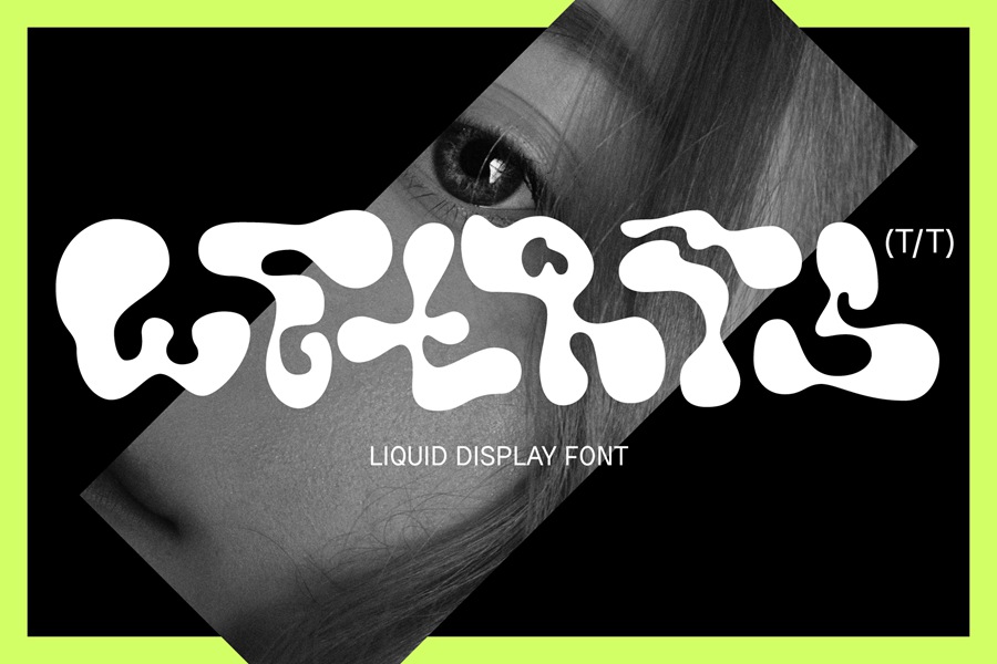 复古90年代趣味逆反差流动液体logo海报画册排版抽象装饰字体Liquid Type Wetris Display Font 设计素材 第1张