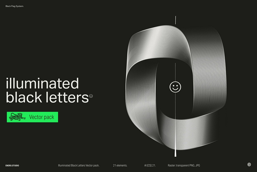 26款暗黑3D立体发光抽象线条英文大写字母海报标题排版AI矢量图形设计套装Illuminated Black Letters , 第1张