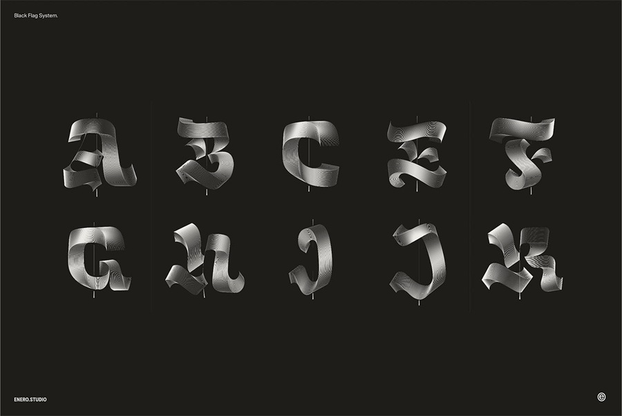 26款暗黑3D立体发光抽象线条英文大写字母海报标题排版AI矢量图形设计套装Illuminated Black Letters , 第8张