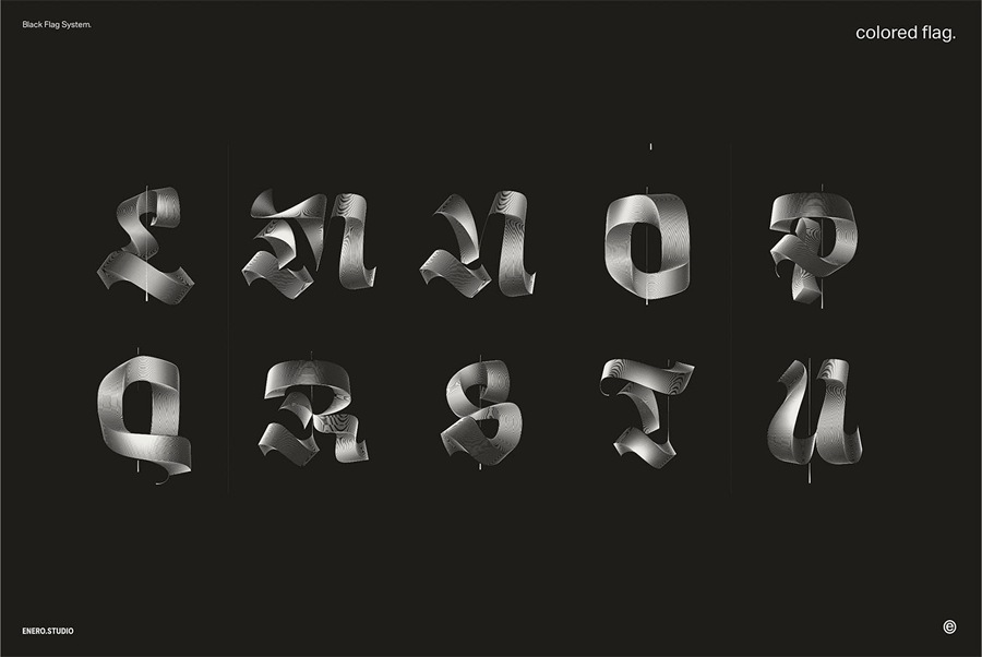 26款暗黑3D立体发光抽象线条英文大写字母海报标题排版AI矢量图形设计套装Illuminated Black Letters , 第9张