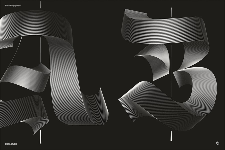 26款暗黑3D立体发光抽象线条英文大写字母海报标题排版AI矢量图形设计套装Illuminated Black Letters , 第11张