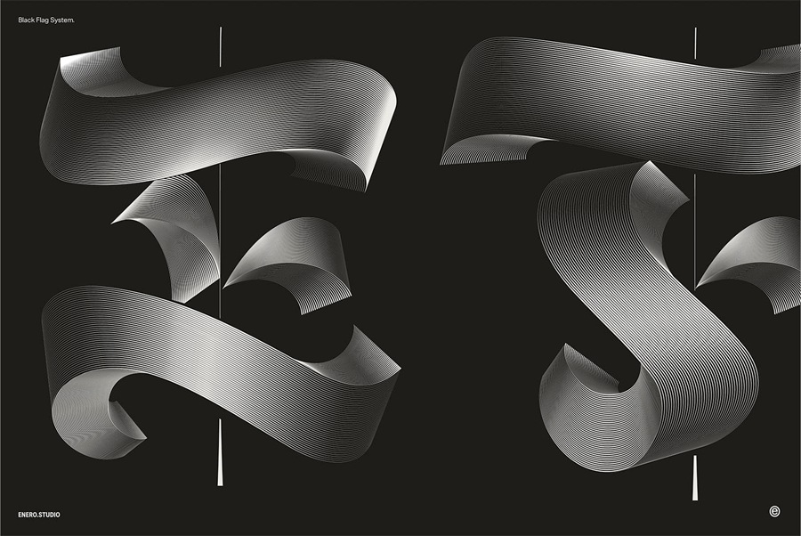 26款暗黑3D立体发光抽象线条英文大写字母海报标题排版AI矢量图形设计套装Illuminated Black Letters , 第13张