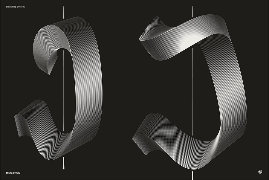 26款暗黑3D立体发光抽象线条英文大写字母海报标题排版AI矢量图形设计套装Illuminated Black Letters , 第15张