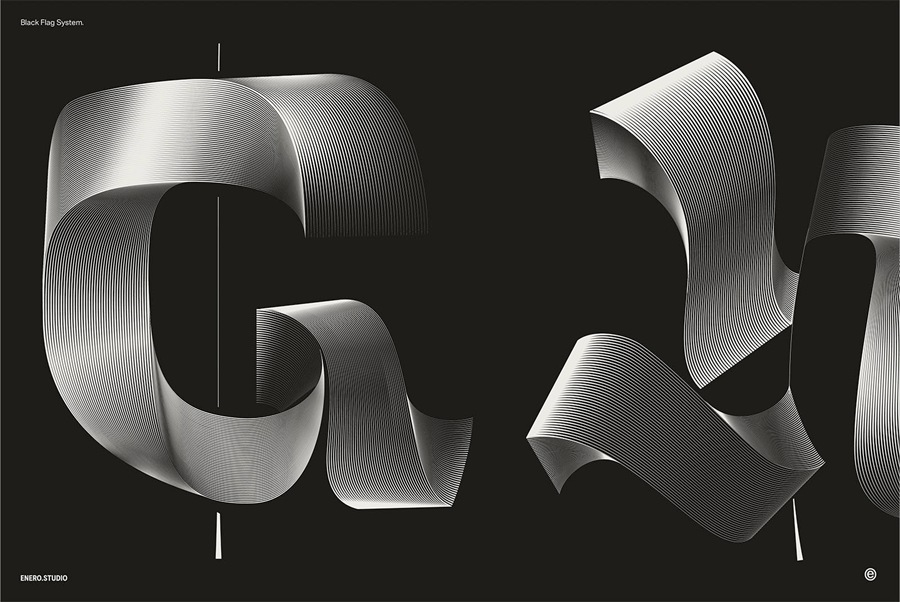 26款暗黑3D立体发光抽象线条英文大写字母海报标题排版AI矢量图形设计套装Illuminated Black Letters , 第14张