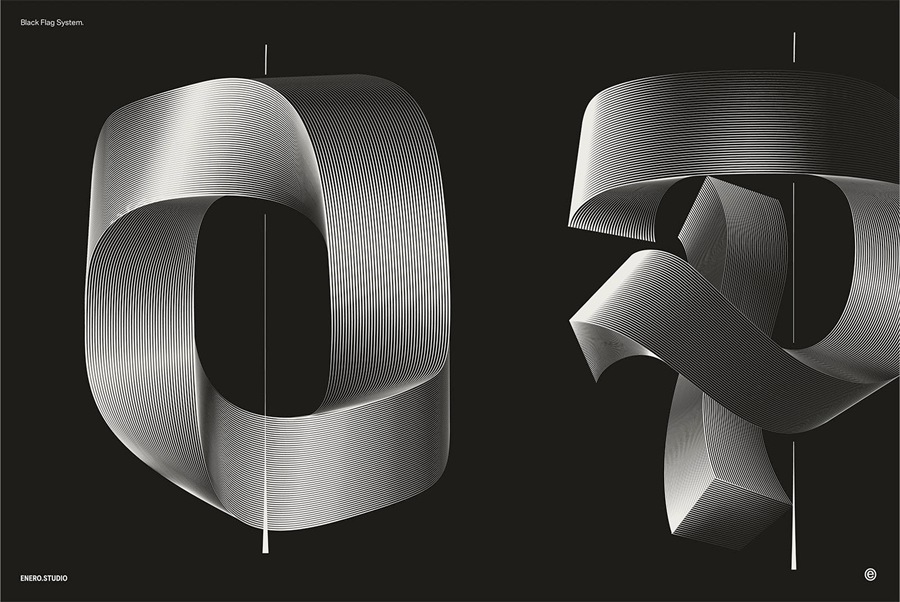26款暗黑3D立体发光抽象线条英文大写字母海报标题排版AI矢量图形设计套装Illuminated Black Letters , 第18张