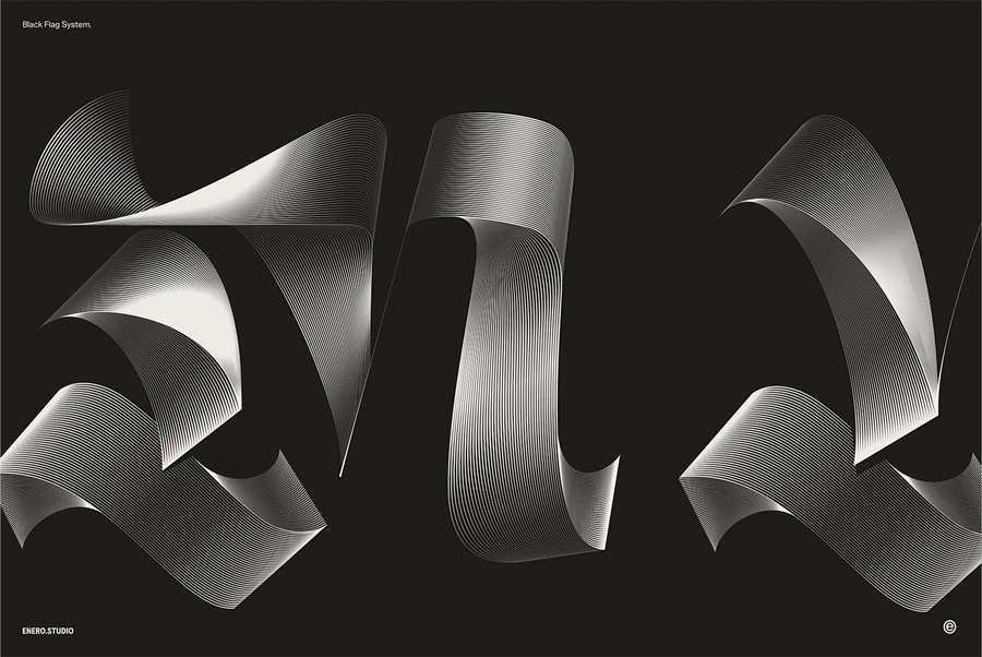 26款暗黑3D立体发光抽象线条英文大写字母海报标题排版AI矢量图形设计套装Illuminated Black Letters , 第17张