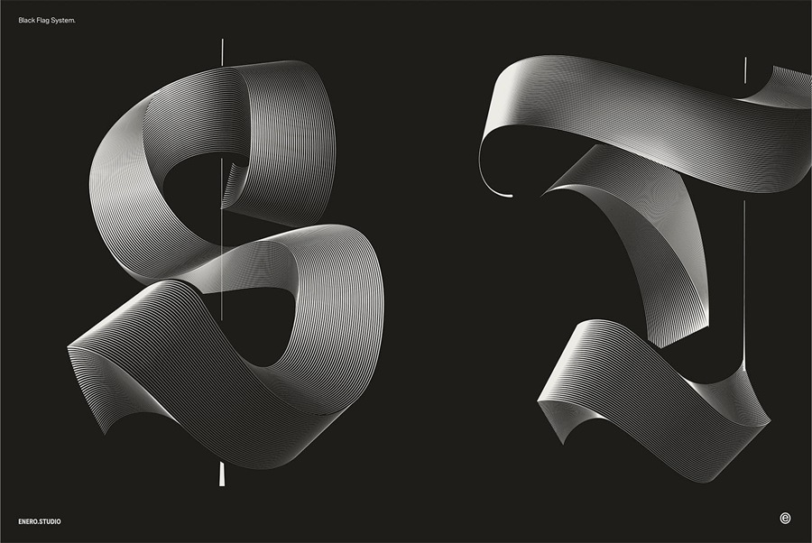 26款暗黑3D立体发光抽象线条英文大写字母海报标题排版AI矢量图形设计套装Illuminated Black Letters , 第20张