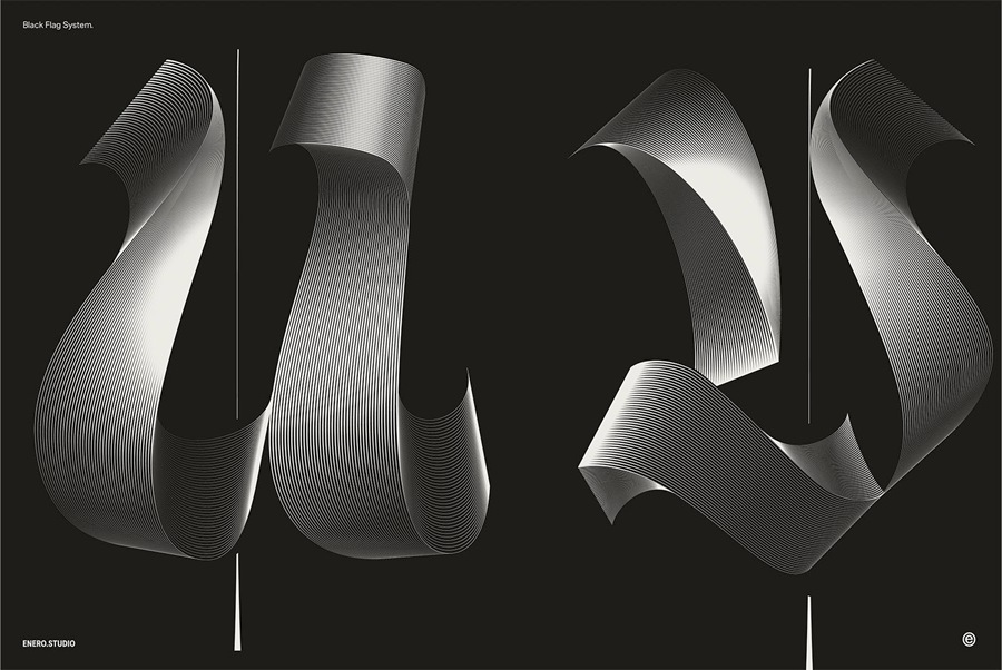 26款暗黑3D立体发光抽象线条英文大写字母海报标题排版AI矢量图形设计套装Illuminated Black Letters , 第21张